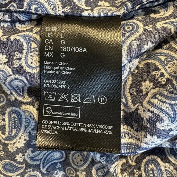 H&M Blue Paisley Long Sleeve Button-Up Regular Fit Shirt Men's Size L - Picture 5 of 5